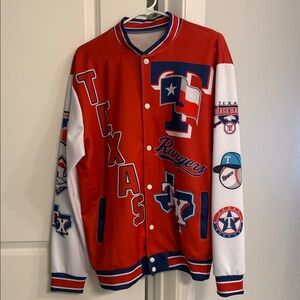 Source Unknown Red and White Bomber Jacket